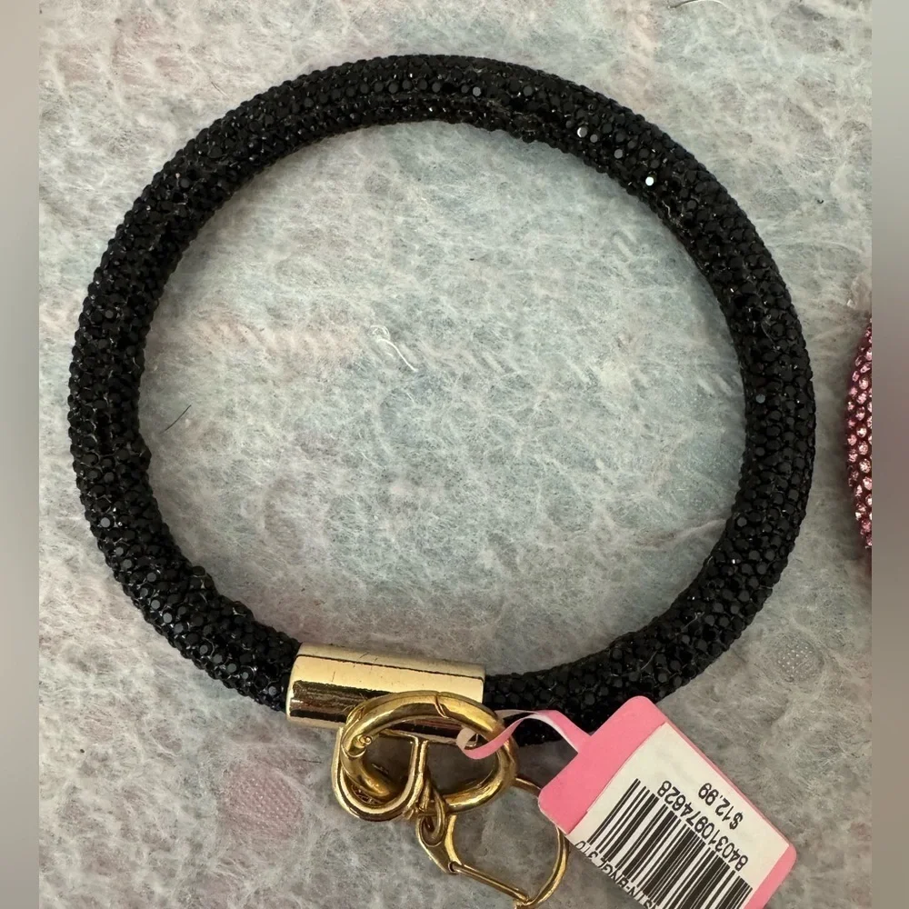 Simple Southern Set of Black and Pink Beaded Bracelet Key Rings